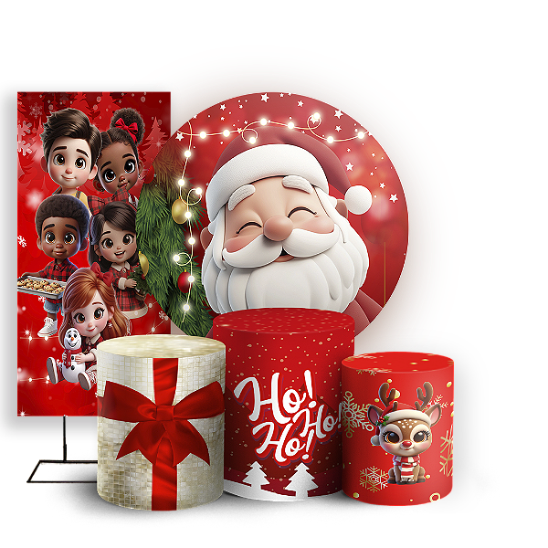 Capas Painel Redondo Trio Cilindro e Faixa Lateral Sublimado - Natal