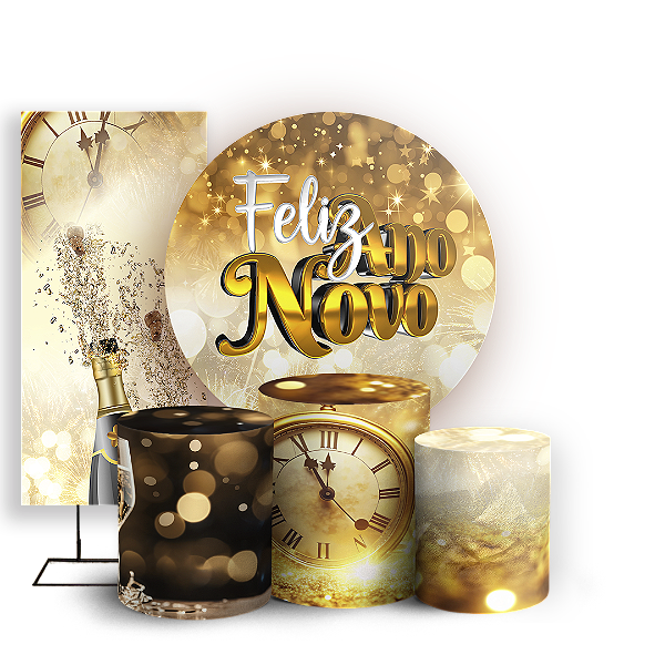 Capas Painel Redondo Trio Cilindro e Faixa Lateral Sublimado - Ano Novo