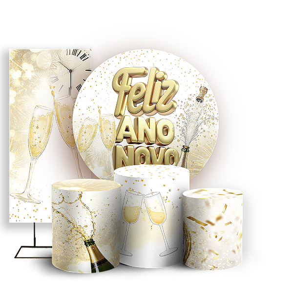 Capas Painel Redondo Trio Cilindro e Faixa Lateral Sublimado - Ano Novo