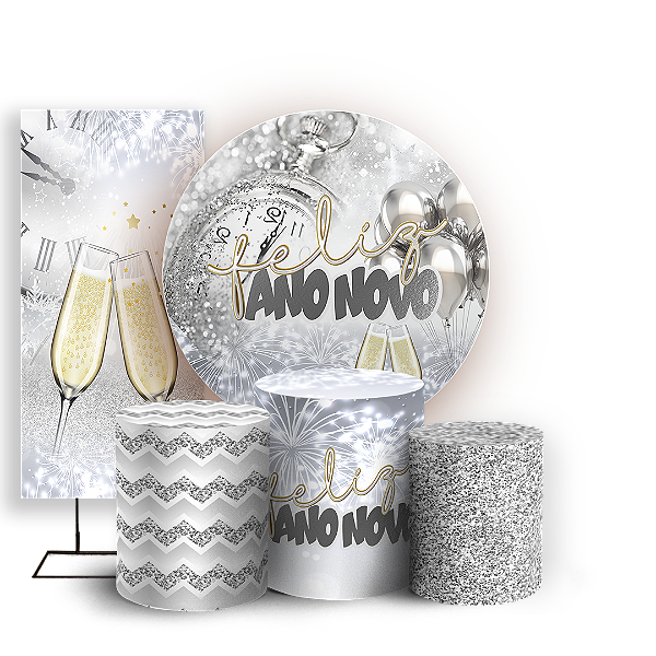 Capas Painel Redondo Trio Cilindro e Faixa Lateral Sublimado - Ano Novo