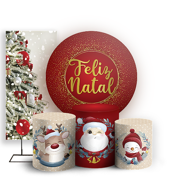 Capas Painel Redondo Trio Cilindro e Faixa Lateral Sublimado - Natal