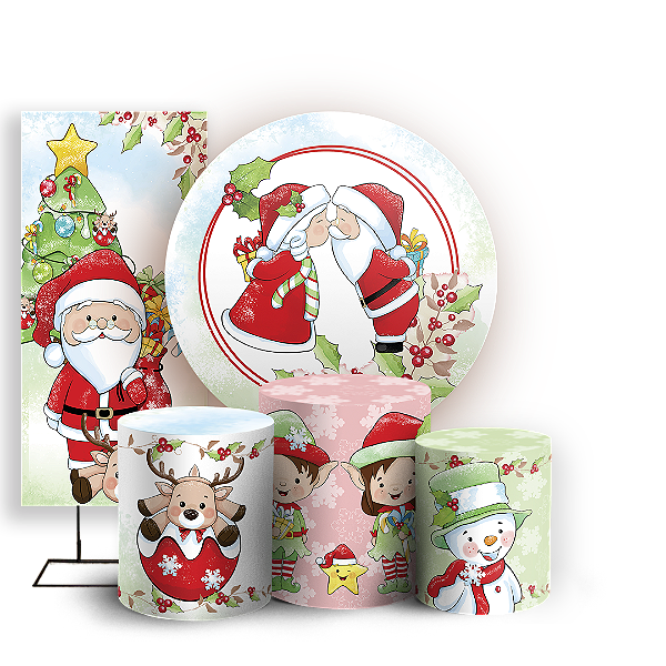 Capas Painel Redondo Trio Cilindro e Faixa Lateral Sublimado - Natal