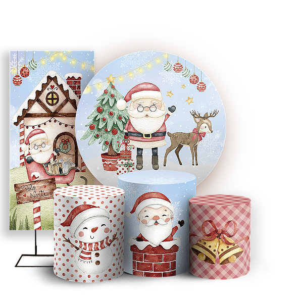Capas Painel Redondo Trio Cilindro e Faixa Lateral Sublimado - Natal