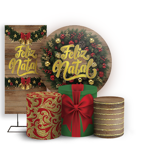 Capas Painel Redondo Trio Cilindro e Faixa Lateral Sublimado - Natal