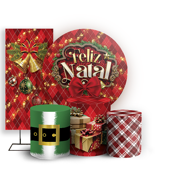 Capas Painel Redondo Trio Cilindro e Faixa Lateral Sublimado - Natal