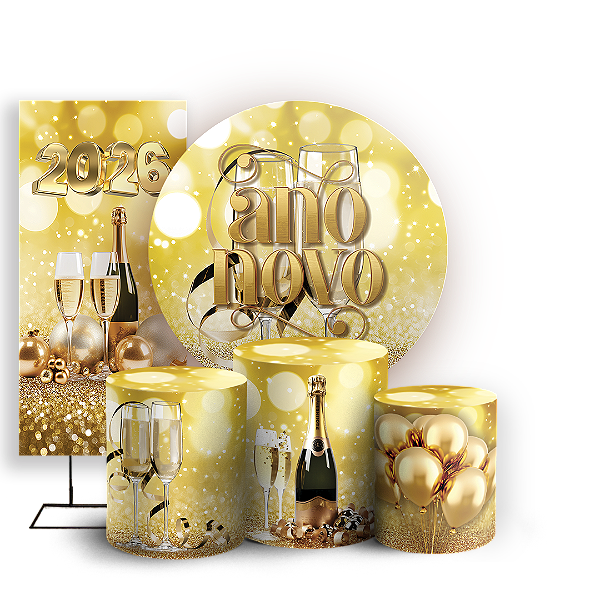 Capas Painel Redondo Trio Cilindro e Faixa Lateral Sublimado - Ano Novo