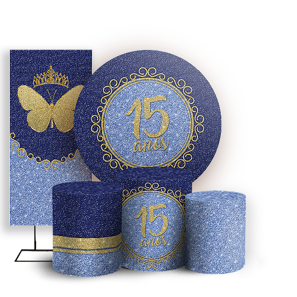 Capas Painel Redondo Trio Cilindro e Faixa Lateral Sublimado - 15 Anos