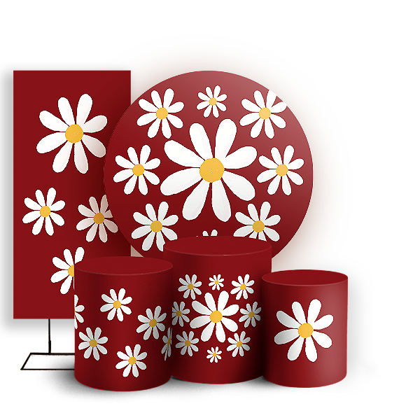 Capas Painel Redondo Trio Cilindro e Faixa Lateral Sublimado - Flor Margarida