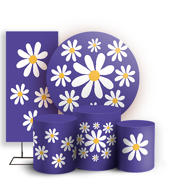 Capas Painel Redondo Trio Cilindro e Faixa Lateral Sublimado - Flor Margarida