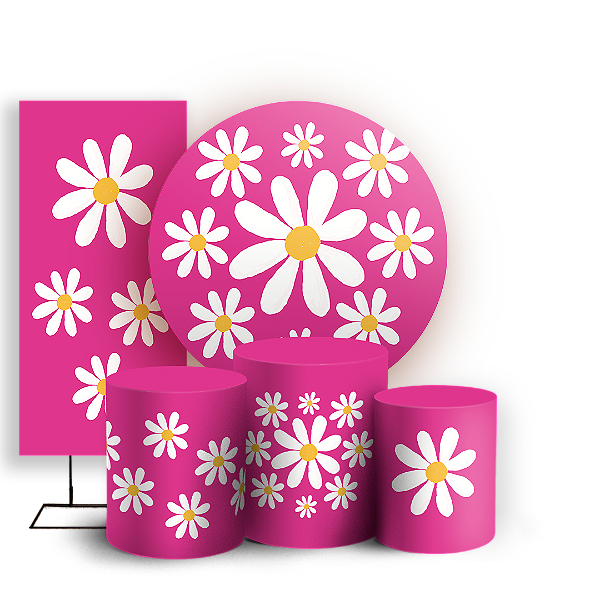 Capas Painel Redondo Trio Cilindro e Faixa Lateral Sublimado - Flor Margarida
