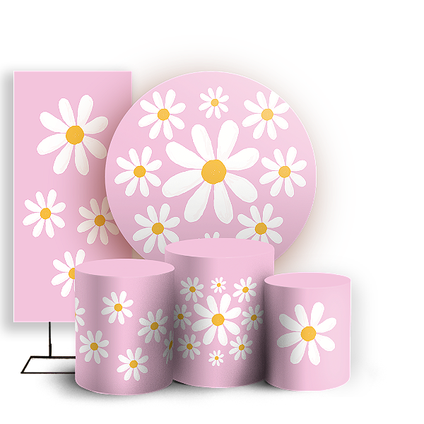 Capas Painel Redondo Trio Cilindro e Faixa Lateral Sublimado - Flor Margarida