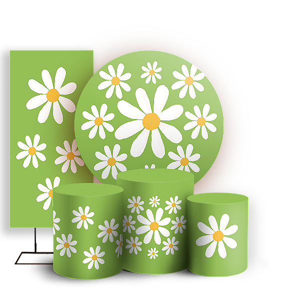 Capas Painel Redondo Trio Cilindro e Faixa Lateral Sublimado - Flor Margarida
