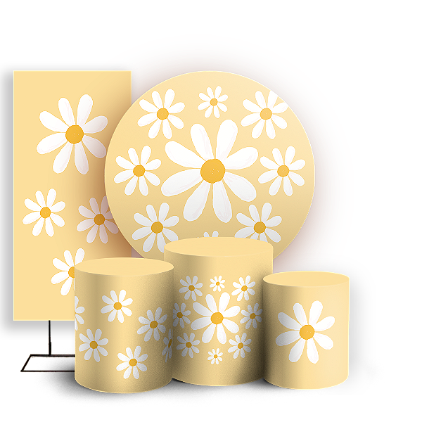 Capas Painel Redondo Trio Cilindro e Faixa Lateral Sublimado - Flor Margarida