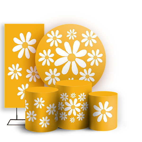 Capas Painel Redondo Trio Cilindro e Faixa Lateral Sublimado - Flor Margarida