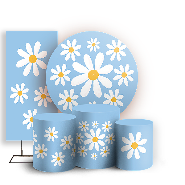Capas Painel Redondo Trio Cilindro e Faixa Lateral Sublimado - Flor Margarida