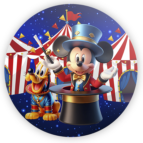 Capa Painel Redondo Sublimado - Mickey E Minnie Circo