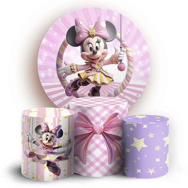 Capas Painel Redondo e Trio Cilindro Sublimado - Mickey E Minnie Circo