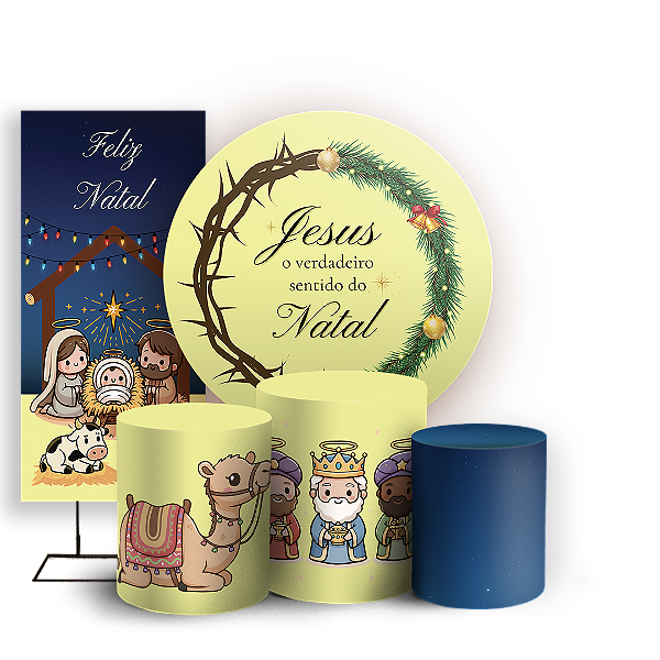 Capas Painel Redondo Trio Cilindro e Faixa Lateral Sublimado - Natal