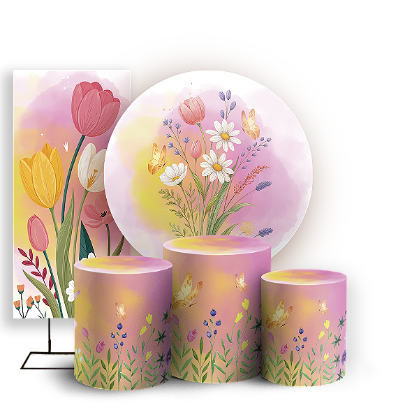 Capas Painel Redondo Trio Cilindro e Faixa Lateral Sublimado - Floral