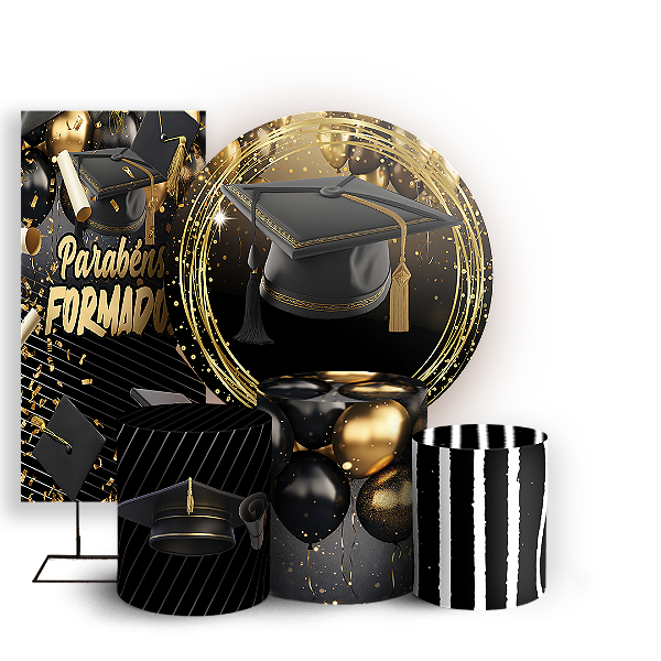 Capas Painel Redondo Trio Cilindro e Faixa Lateral Sublimado - Formatura Abc