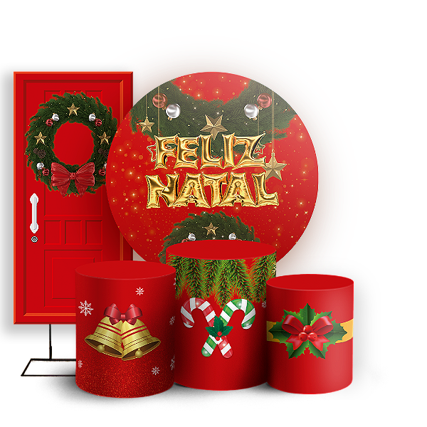 Capas Painel Redondo Trio Cilindro e Faixa Lateral Sublimado - Natal