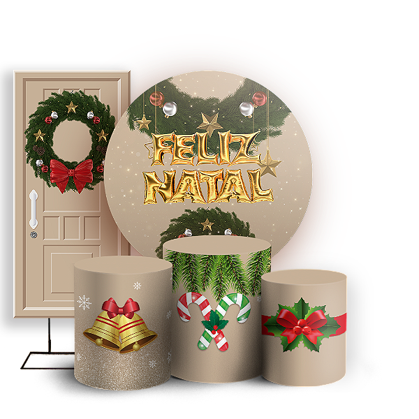 Capas Painel Redondo Trio Cilindro e Faixa Lateral Sublimado - Natal