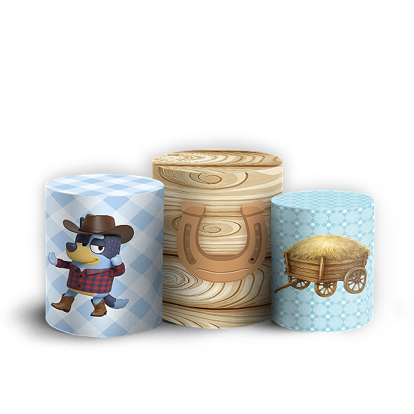 Capas Trio Cilindro Sublimado Vest Facil - Bluey Fazendinha