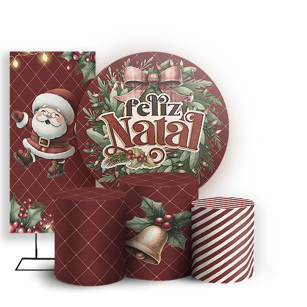 Capas Painel Redondo Trio Cilindro e Faixa Lateral Sublimado - Natal