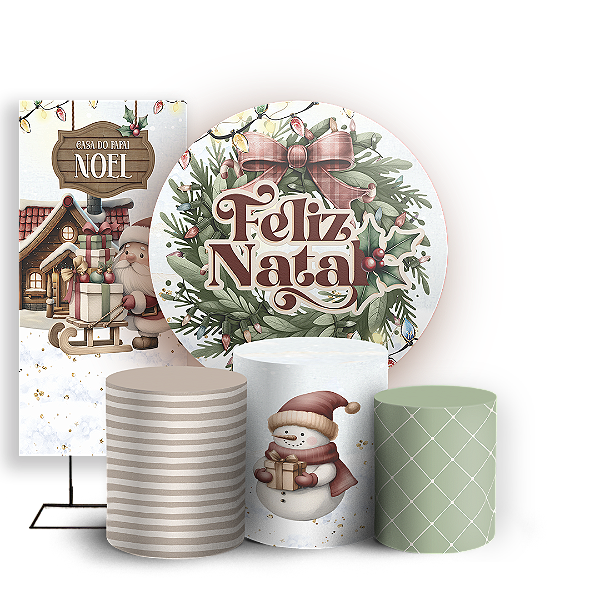 Capas Painel Redondo Trio Cilindro e Faixa Lateral Sublimado - Natal