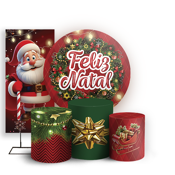 Capas Painel Redondo Trio Cilindro e Faixa Lateral Sublimado - Natal