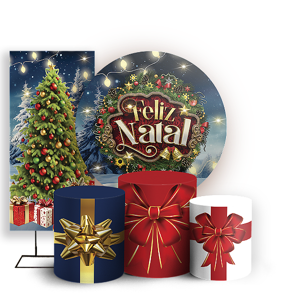 Capas Painel Redondo Trio Cilindro e Faixa Lateral Sublimado - Natal