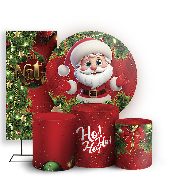 Capas Painel Redondo Trio Cilindro e Faixa Lateral Sublimado - Natal