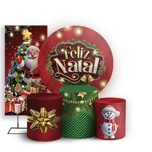 Capas Painel Redondo Trio Cilindro e Faixa Lateral Sublimado - Natal