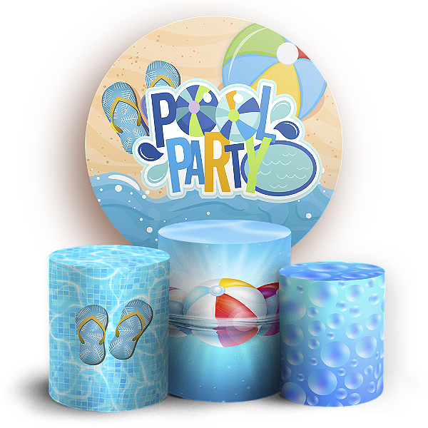 Capas Painel Redondo e Trio Cilindro Sublimado - Pool Party