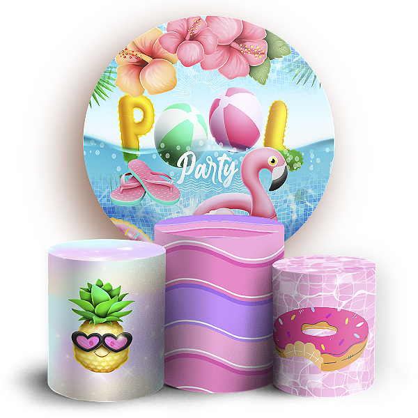Capas Painel Redondo e Trio Cilindro Sublimado - Pool Party
