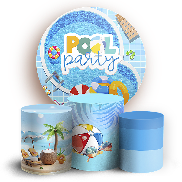 Capas Painel Redondo e Trio Cilindro Sublimado - Pool Party