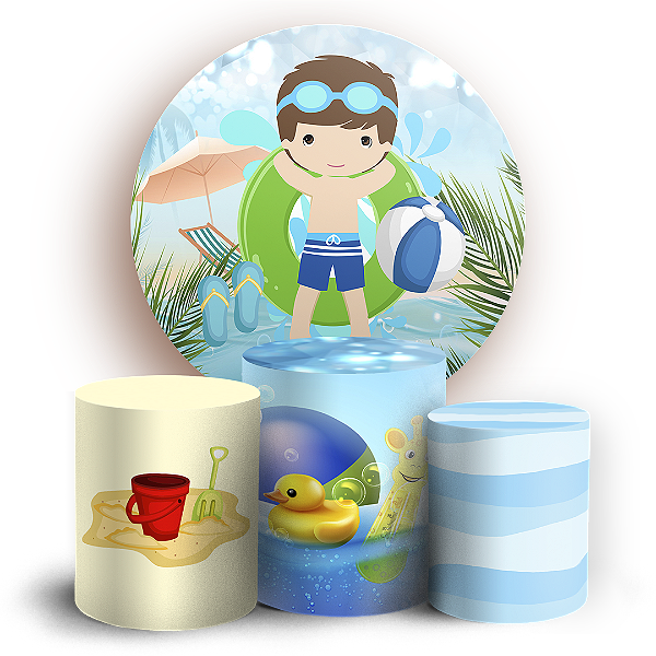 Capas Painel Redondo e Trio Cilindro Sublimado - Pool Party