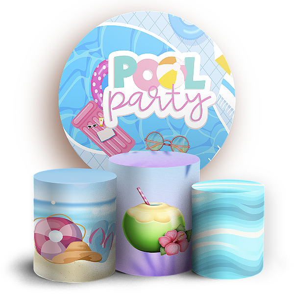 Capas Painel Redondo e Trio Cilindro Sublimado - Pool Party