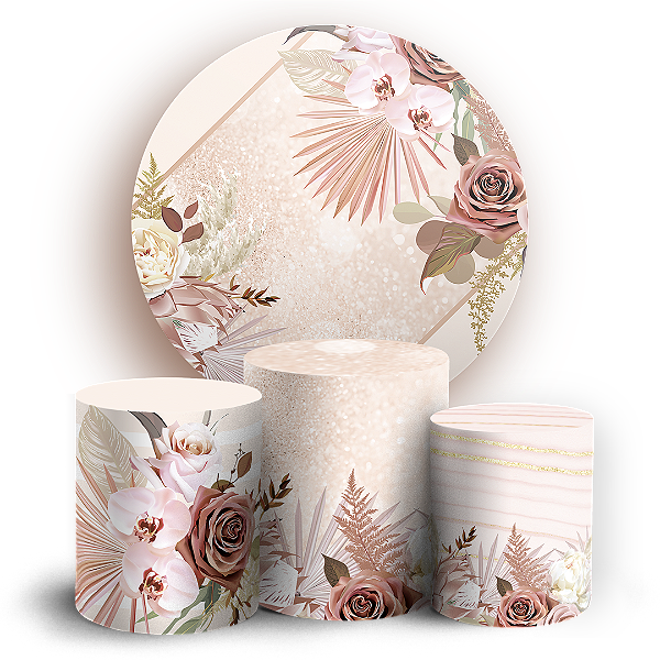 Capas Painel Redondo e Trio Cilindro Sublimado - Floral