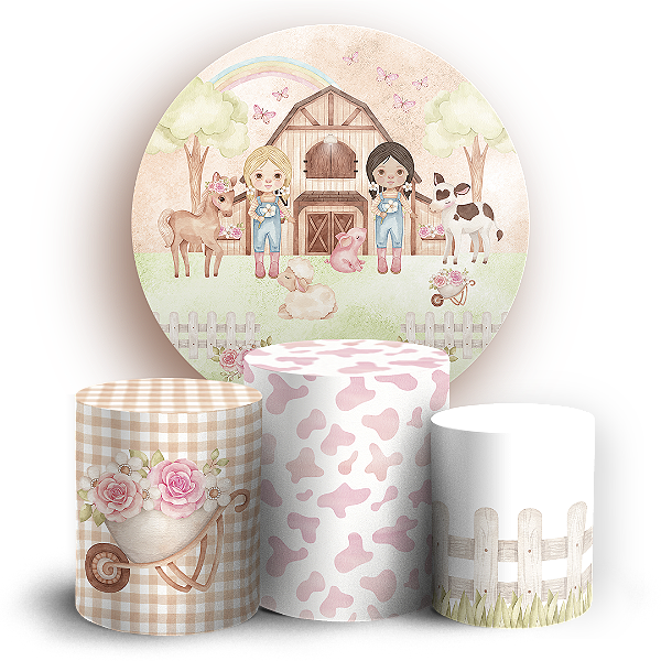 Capas Painel Redondo e Trio Cilindro Sublimado - Fazendinha