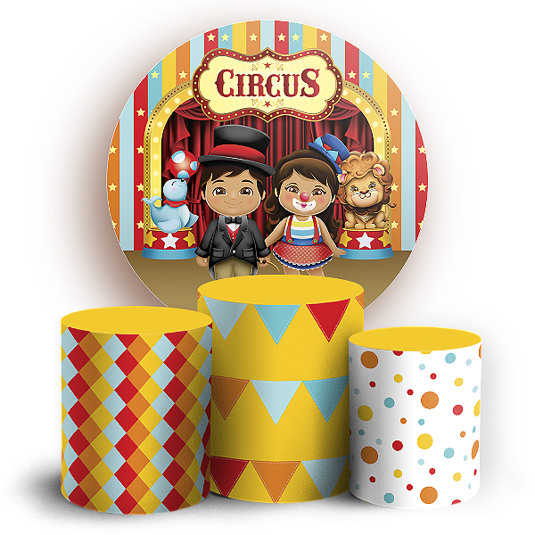 Capas Painel Redondo e Trio Cilindro Sublimado - Circo