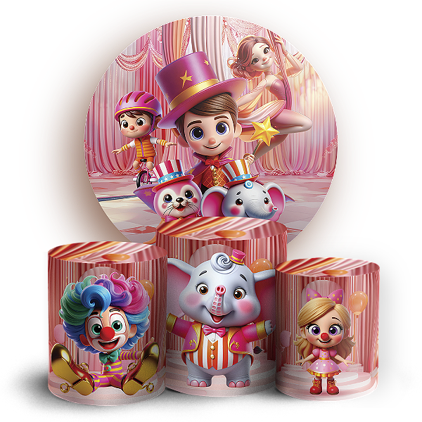 Capas Painel Redondo e Trio Cilindro Sublimado - Circo