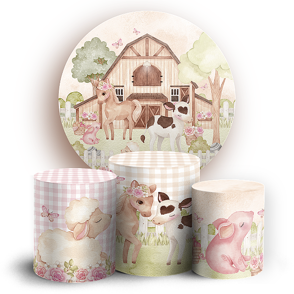 Capas Painel Redondo e Trio Cilindro Sublimado - Fazendinha