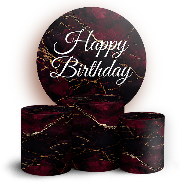 Capas Painel Redondo e Trio Cilindro Sublimado - Happy Birthday