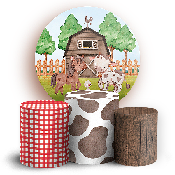 Capas Painel Redondo e Trio Cilindro Sublimado - Fazendinha
