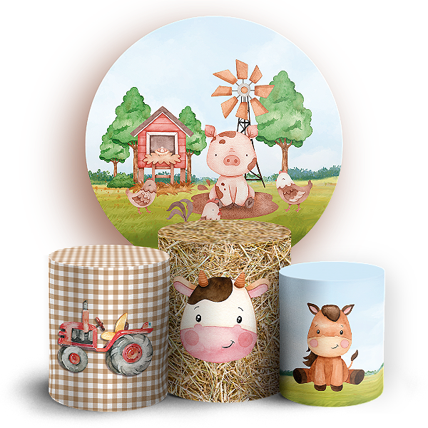 Capas Painel Redondo e Trio Cilindro Sublimado - Fazendinha