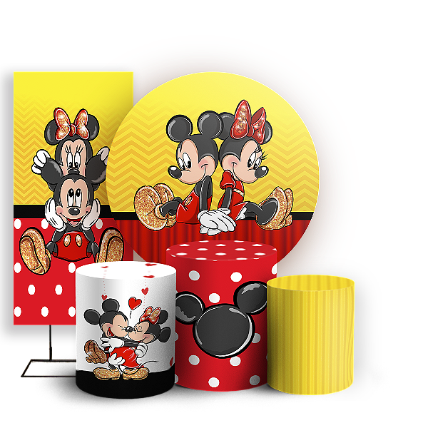 Capas Painel Redondo Trio Cilindro e Faixa Lateral Sublimado - Mickey-E-Minnie