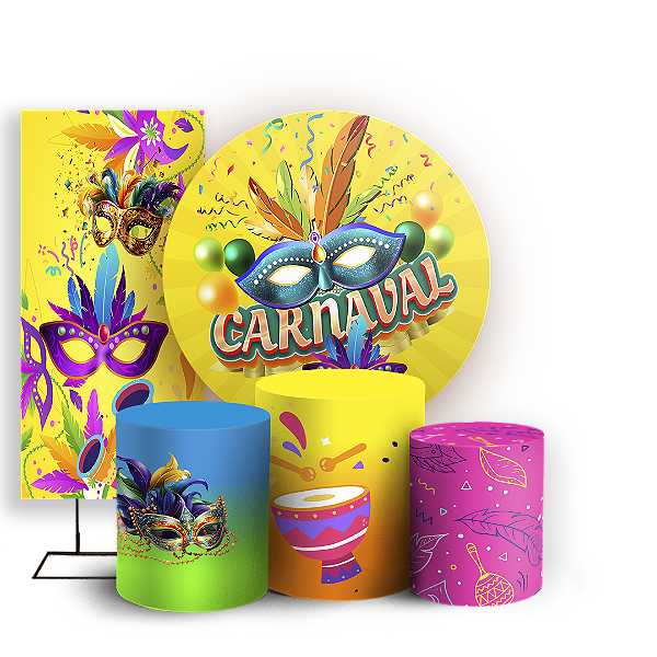 Capas Painel Redondo Trio Cilindro e Faixa Lateral Sublimado - Carnaval