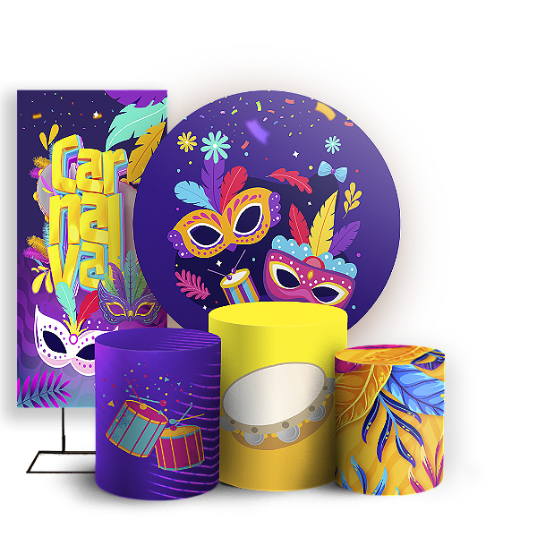 Capas Painel Redondo Trio Cilindro e Faixa Lateral Sublimado - Carnaval