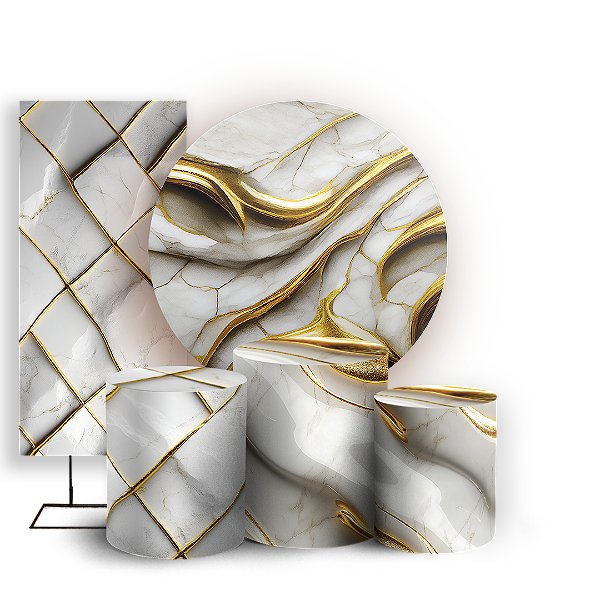 Capas Painel Redondo Trio Cilindro e Faixa Lateral Sublimado - Marmore-Dourado